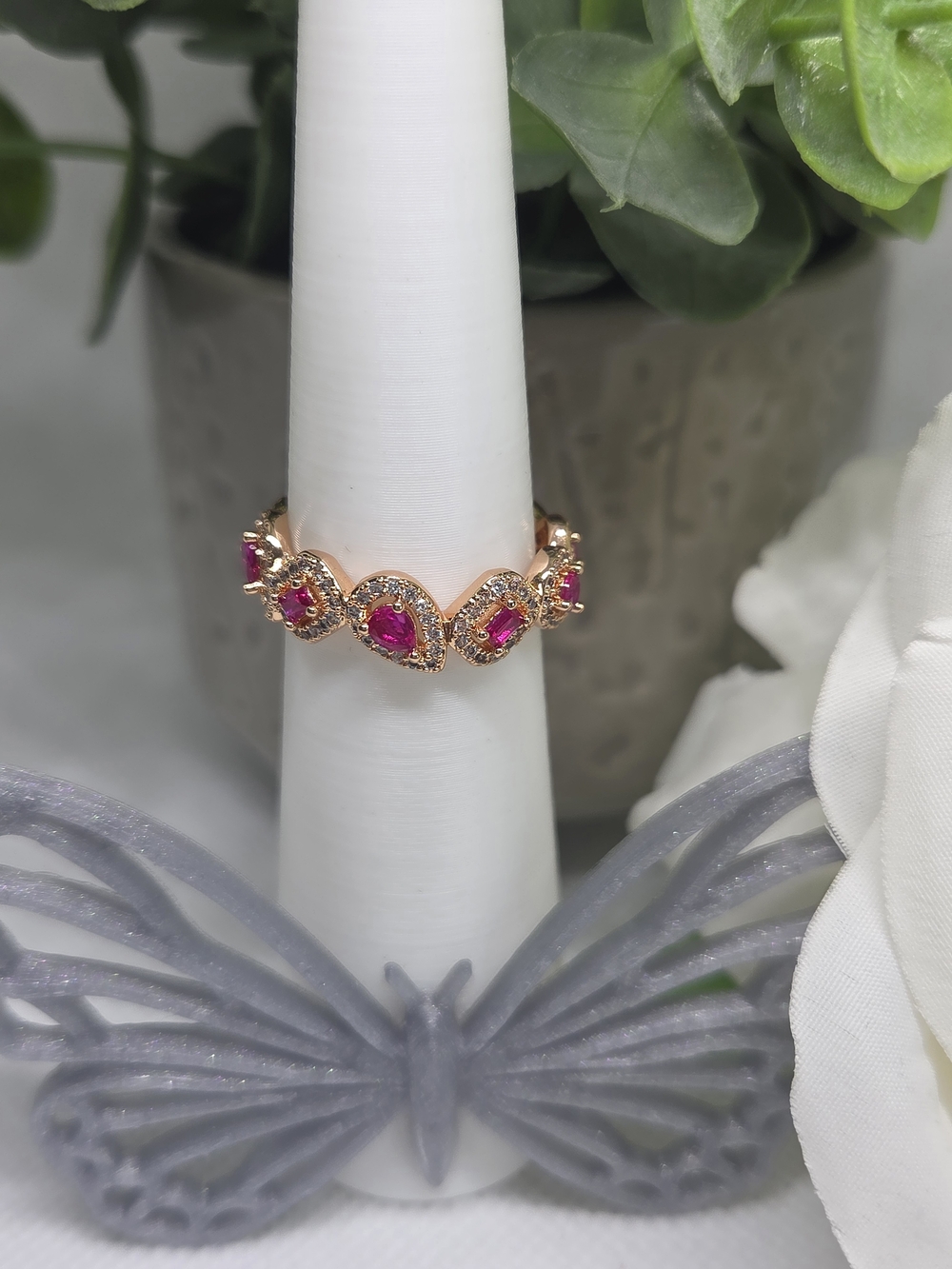 BP Rose Gold Band with Pink Gemstone Halo Accents